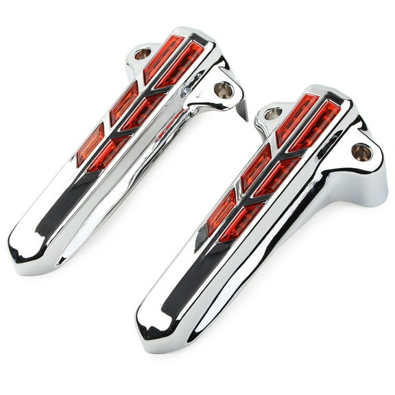 BFY Chrome Front Fork Boot Lower Cover Protector with LED Lights for Harley Touring FLHT FLHR FLHX FLTR 2014-2019, Amber Lens
