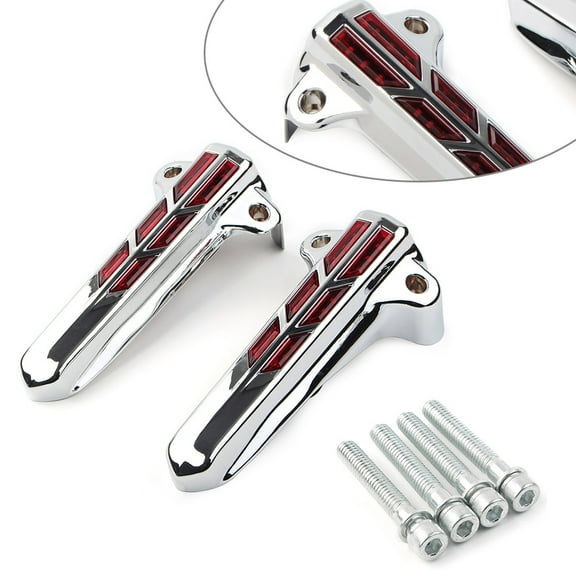 BFY Front Lower Fork Leg Cover LED Smoke Light For Harley FLHR FLHX 14-20 Chrome&Red
