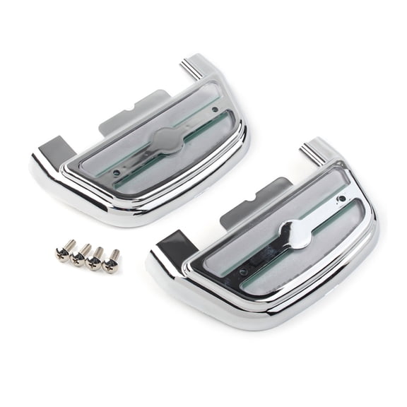 BFY Motorcycle Rear Passenger Chrome Footrest Floodboard Cover with LED Light for Harley Dyna FXD 2006-2017, Softail FLST 1986-2017, Clear Lens
