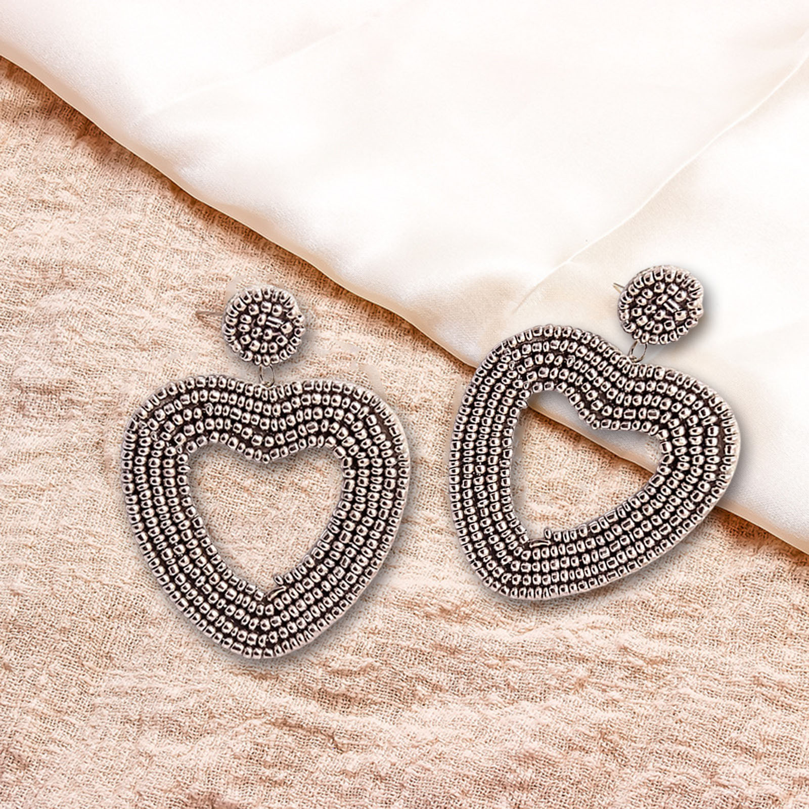 BFYSFBAIG Beaded Drop Earrings Handmade Bead Heart Hoop Dangle Earrings