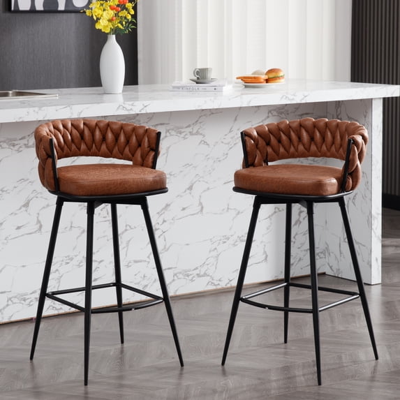 BFZ Counter Height Bar Stools with Woven Back and Footrest, Whiskeybrown (Set of 2)