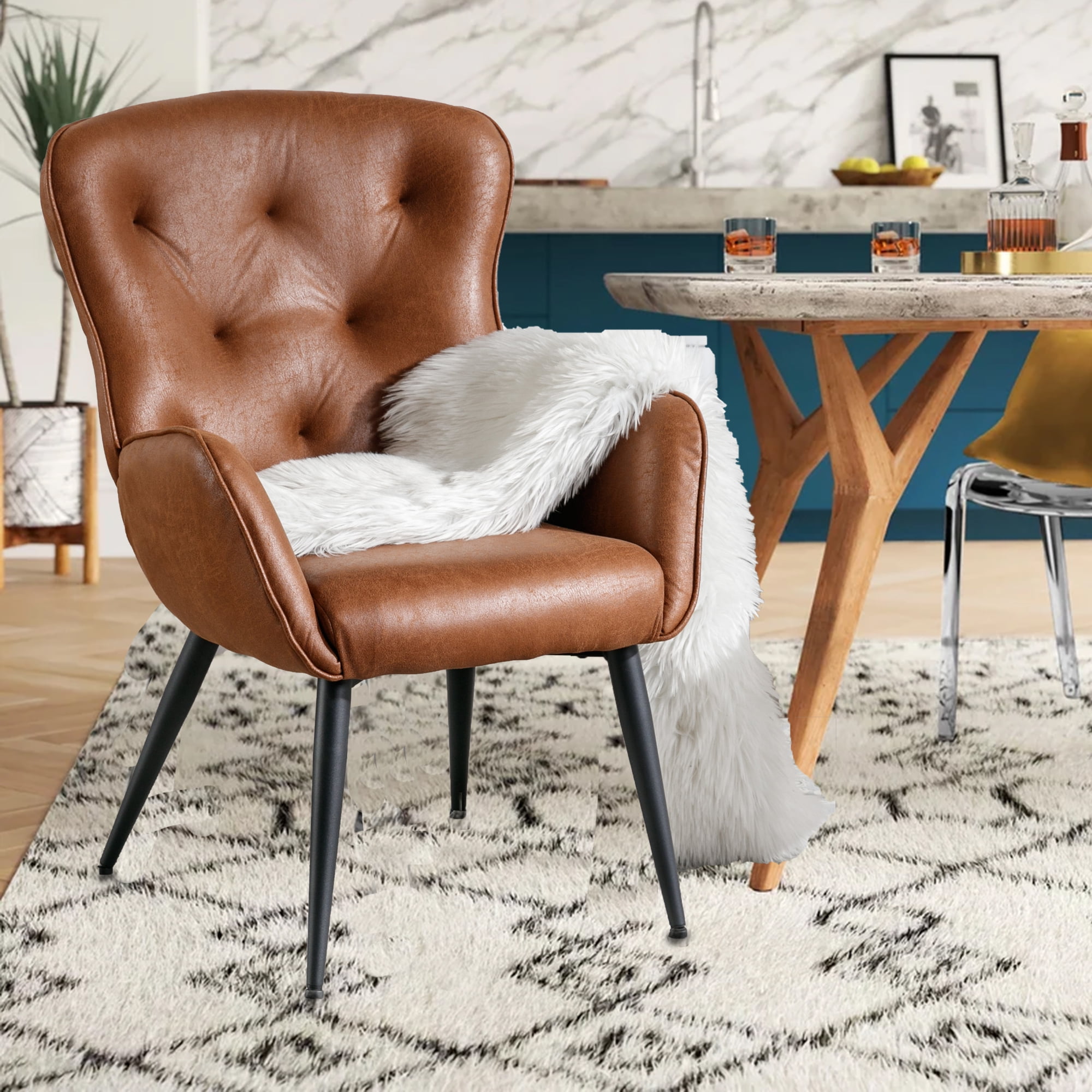 BFZ Faux Leather HighBack Chair, Wingback Armchair with Metal Legs for