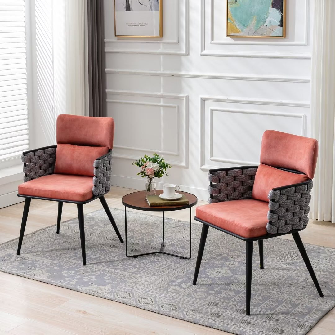 BFZ Mid-Century Modern Dining Chairs Set of 2, Handmade Woven Kitchen ...