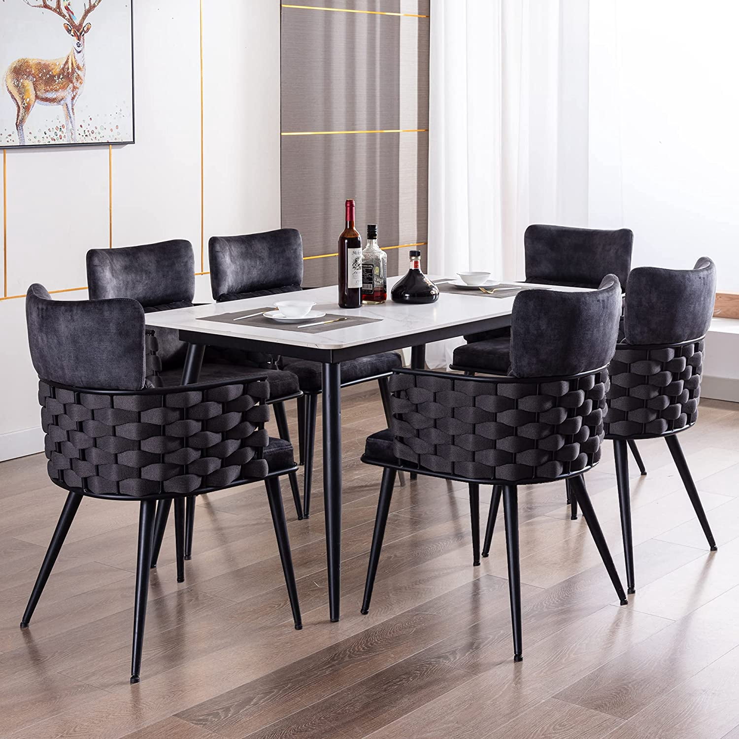 BFZ Mid-Century Modern Dining Chairs Set of 4, Handmade Woven Kitchen ...