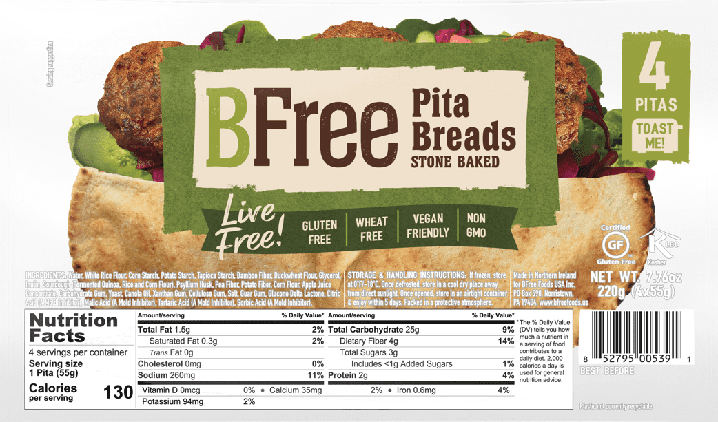 BFree Foods Stone Baked Pita Breads 7.76oz 4ct