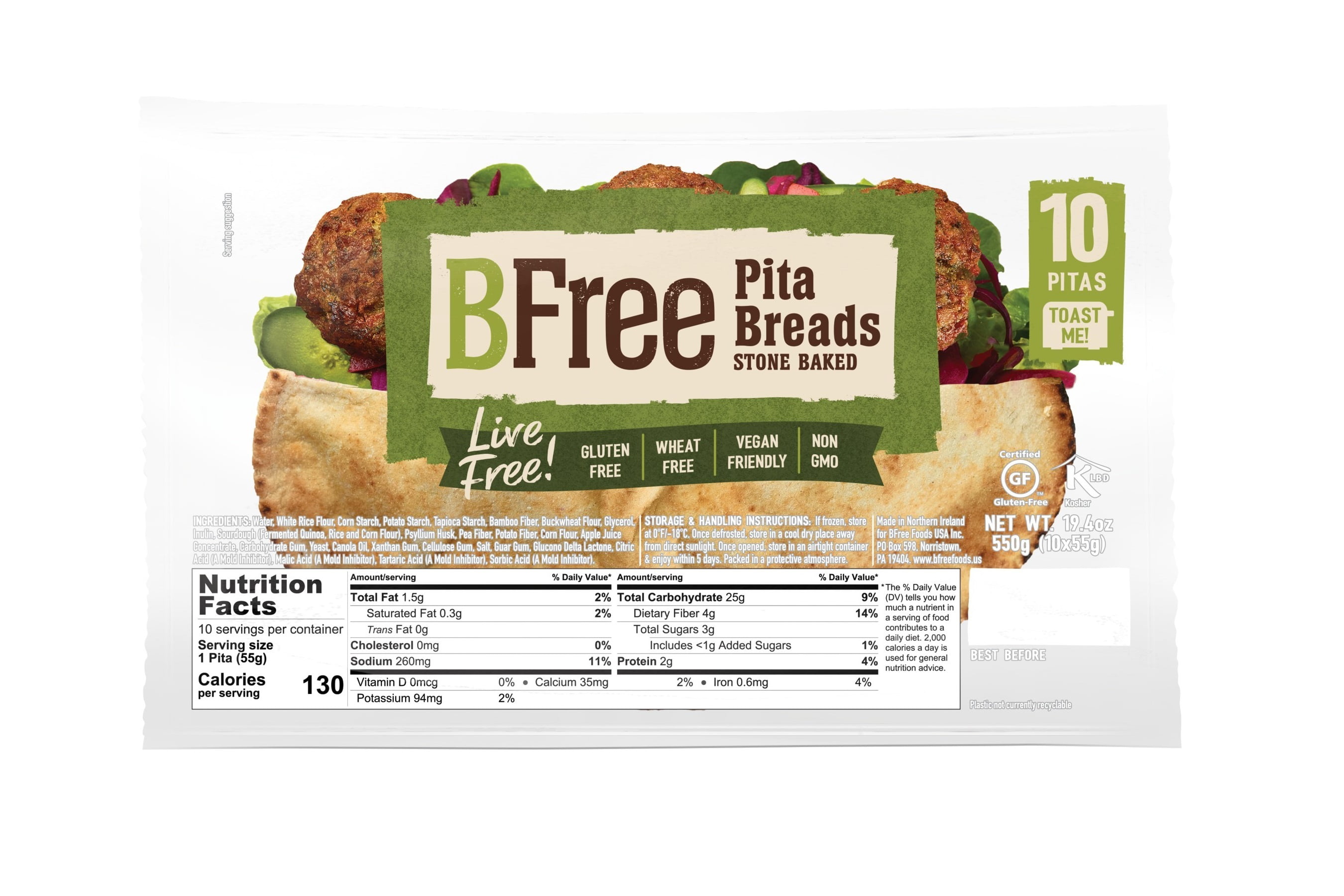 BFree Gluten Free Pita Bread, 10 Count (19.4 Ounce Total)