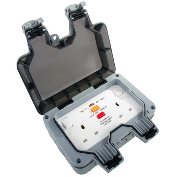 BG 13A 2 Way Outdoor Switched Mains Sockets with RCD Polycarbonate Faceplate