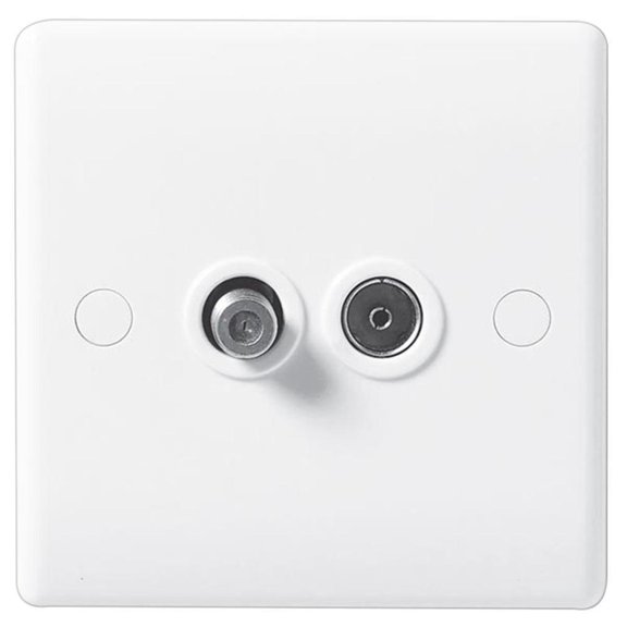 BG - 2 Gang Satellite + Coaxial Socket, White