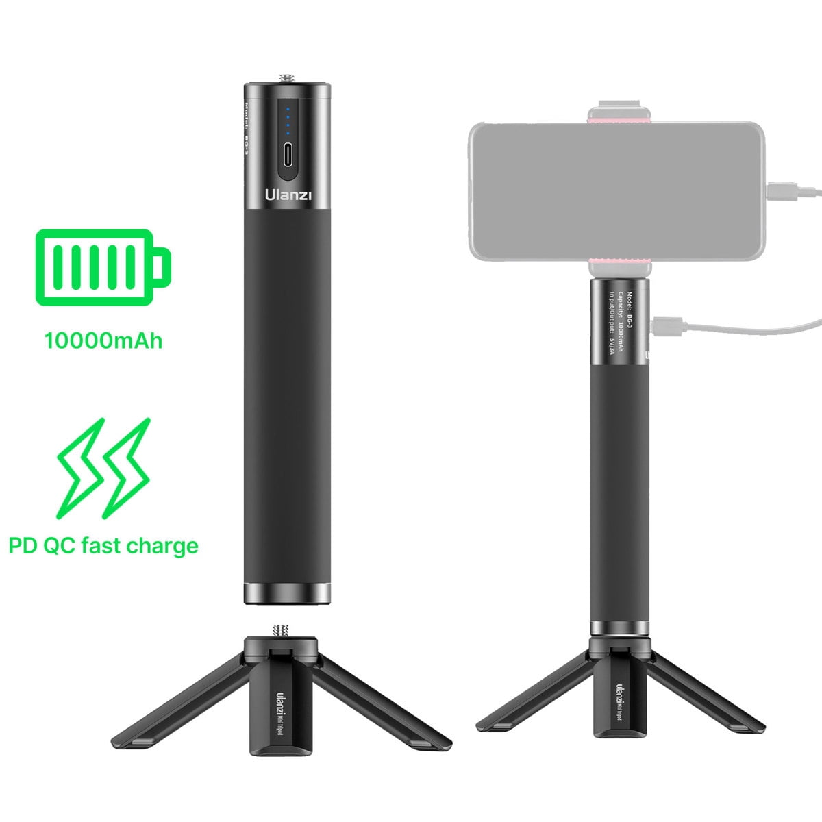Ulanzi BG-3 10000mAh Power Bank Hand Grip with USB-A & Type-C Dual Charging Ports