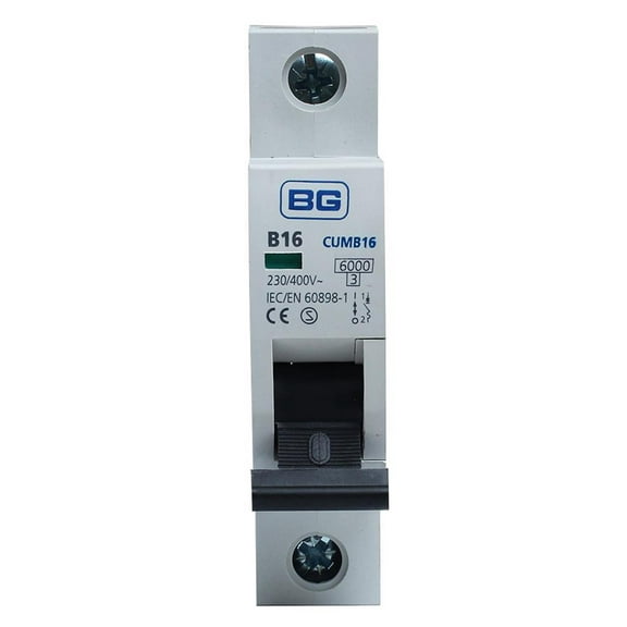 BG ELECTRICAL - 16A Single Pole MCB, B Curve, 6kA
