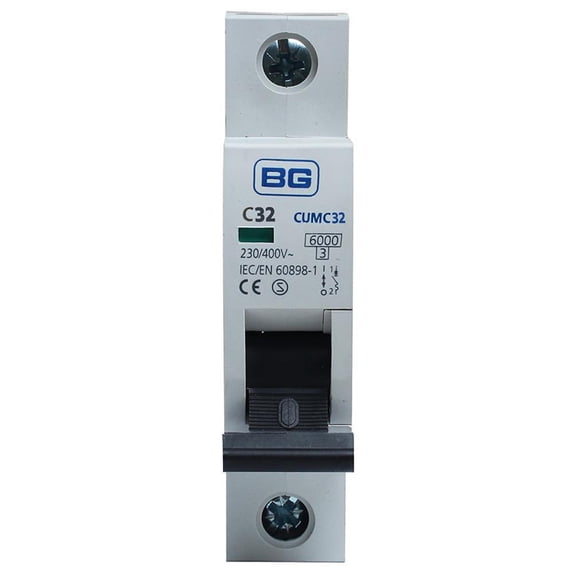 BG ELECTRICAL - 32A Single Pole MCB, C Curve, 6kA