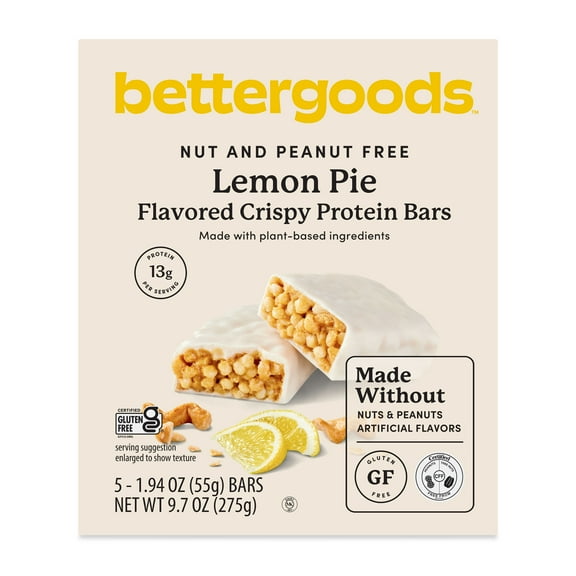 bettergoods Nut, Peanut and Gluten Free Lemon Pie Flavored Crispy Protein Bars, 9.7 oz, 5 Count