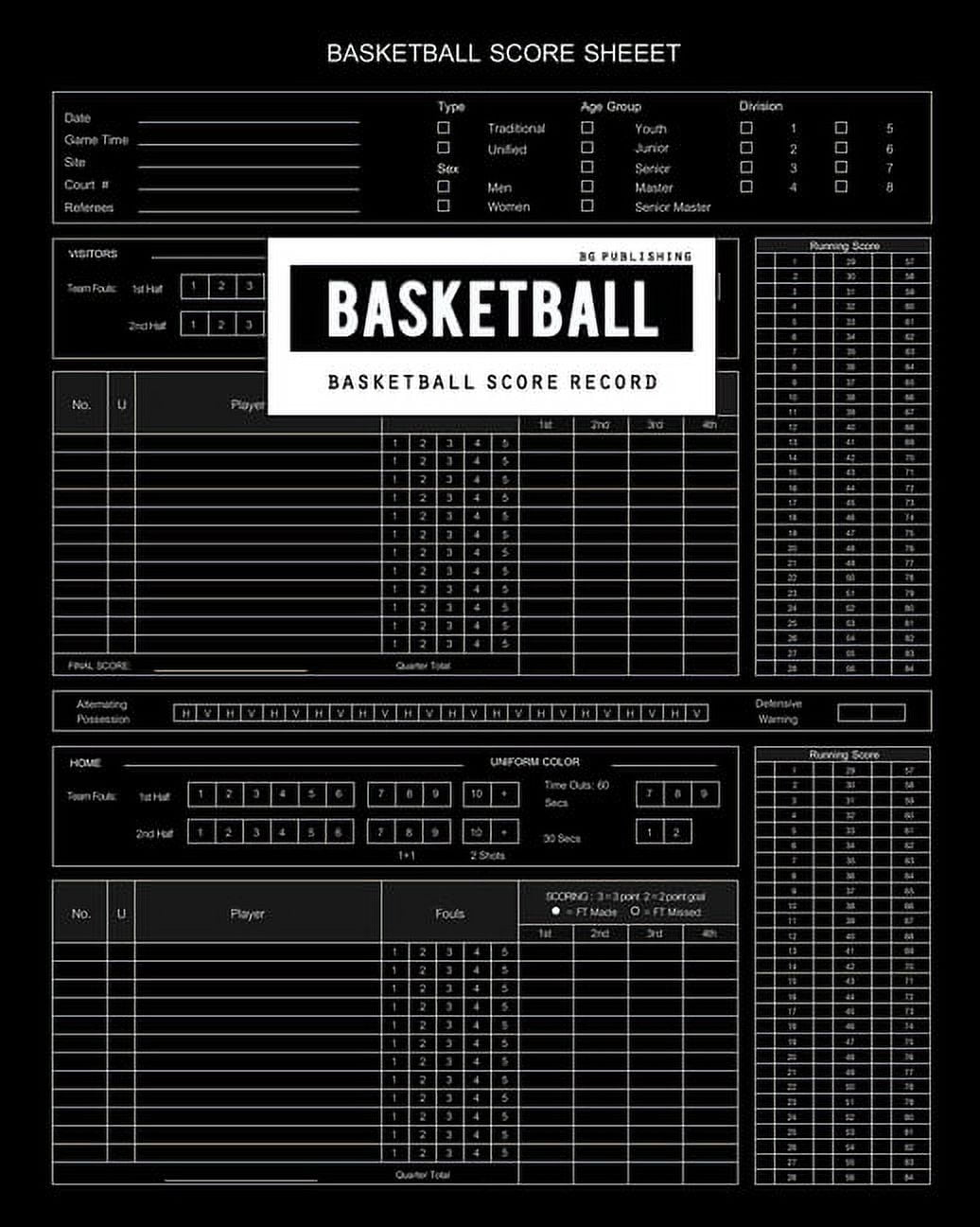 BG Publishing Basketball Score Record Basketball Scoring Game Sheet