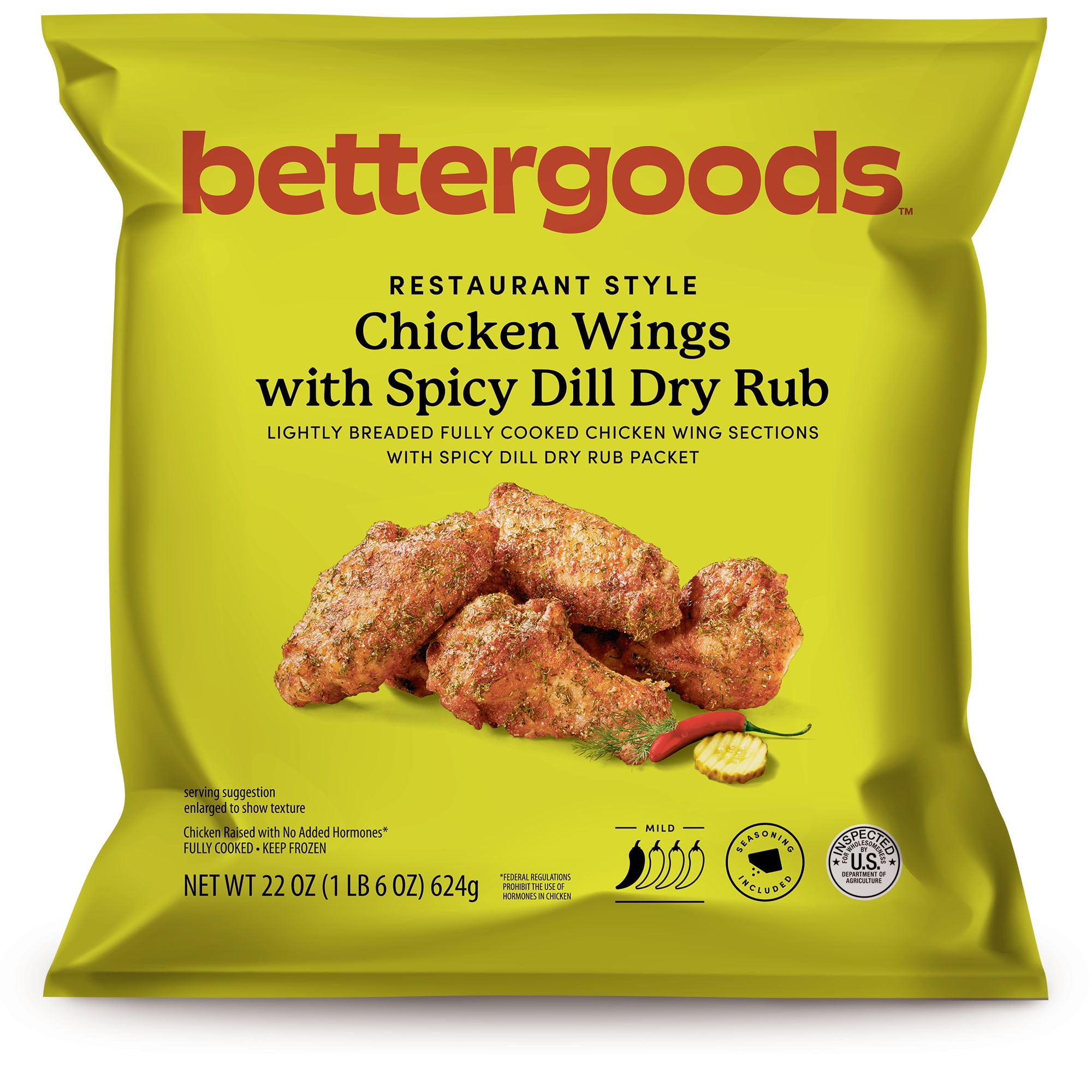 bettergoods Restaurant Style Chicken Wings with Spicy Dill Dry Rub, 22 oz (Frozen)