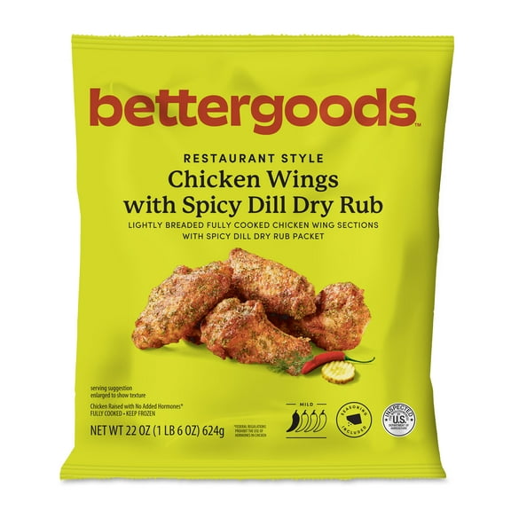 bettergoods Restaurant Style Chicken Wings with Spicy Dill Dry Rub, 22 oz (Frozen)