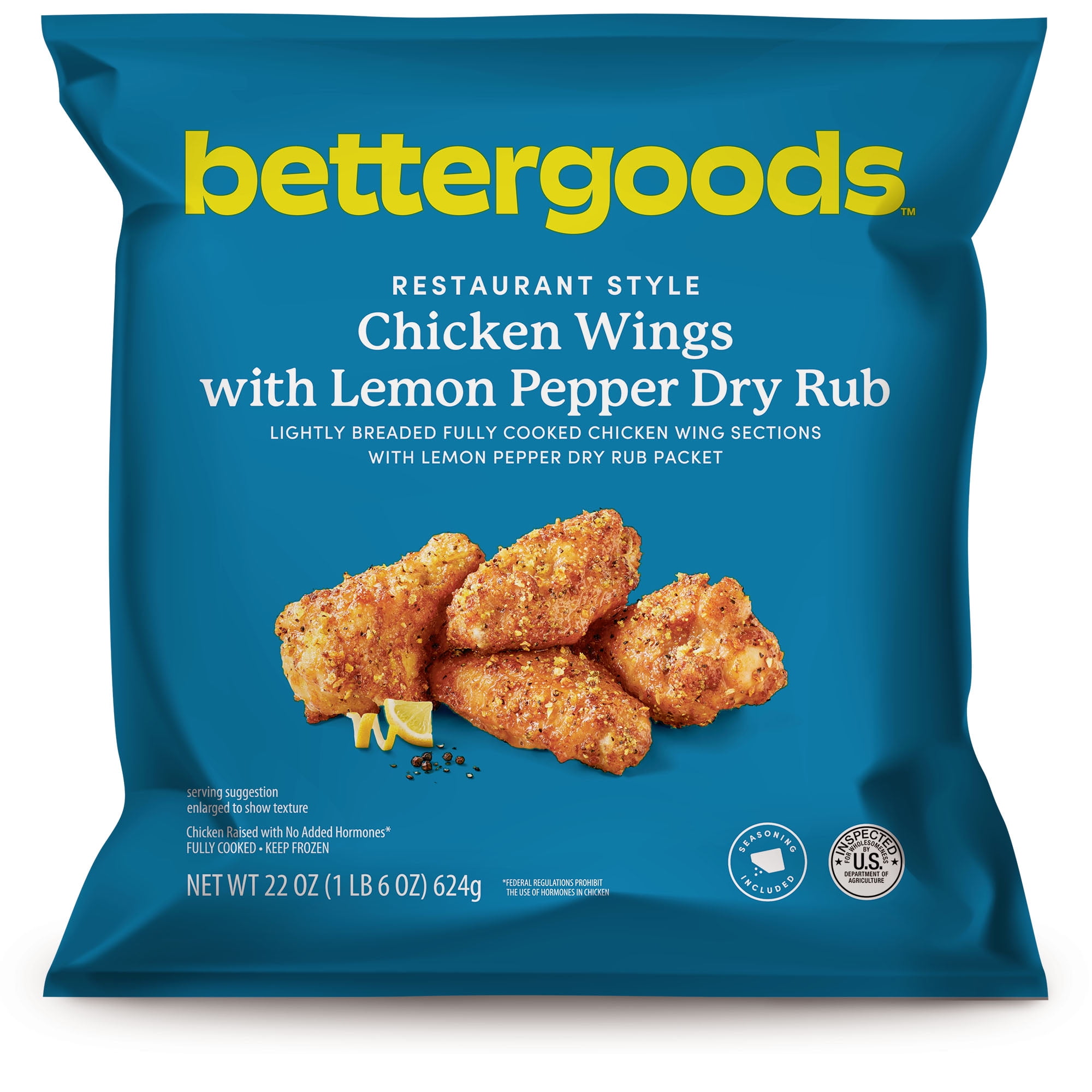 bettergoods Restaurant Style Chicken Wings with Lemon Pepper Dry Rub, 22 oz (Frozen)