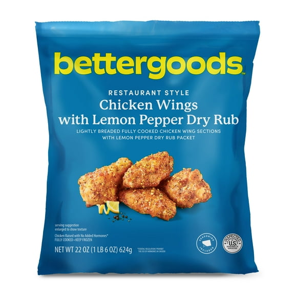 bettergoods Restaurant Style Chicken Wings with Lemon Pepper Dry Rub, 22 oz (Frozen)