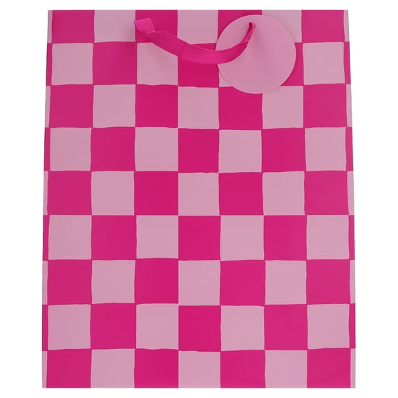 Extra Large Magenta and Pink Checkered Paper Gift Bag, 12" x 5" x 15", by Way To Celebrate