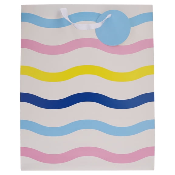 Extra Large Multicolor Wavy Stripes Paper Gift Bag, 12" x 5" x 15", by Way To Celebrate