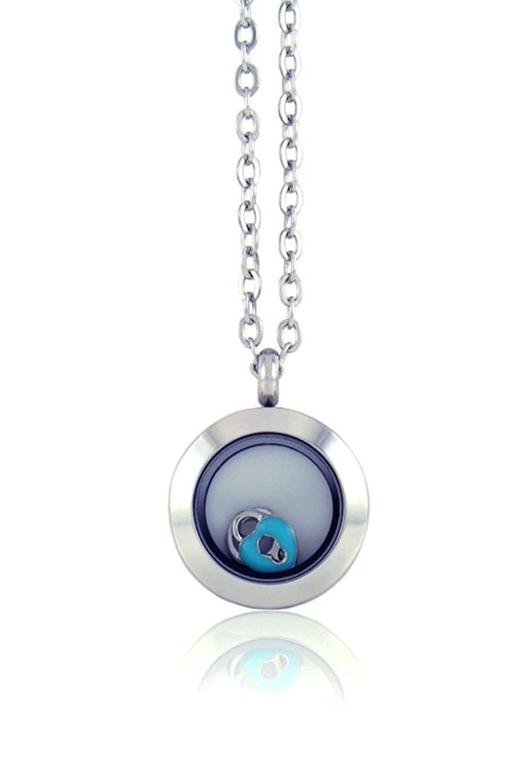Floating Adjustable Locket Necklace with 6 Charms and Matching Chain (Mini Silver No Stone)