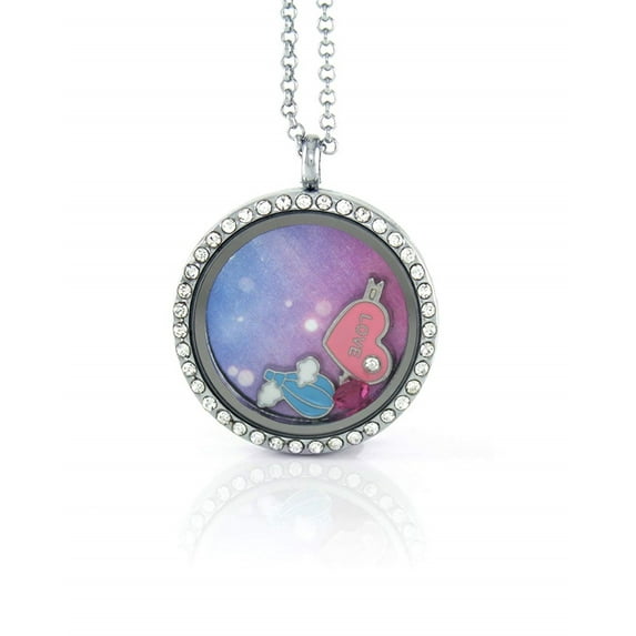 BG247 Floating Adjustable Locket Necklace with Matching Chain (Silver Circle Large)