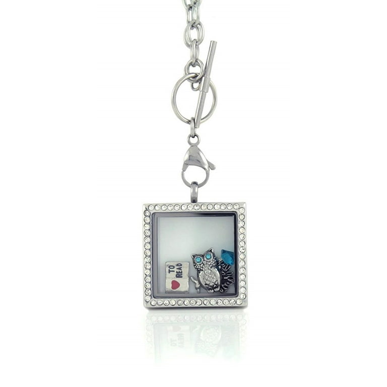 BG247 Floating Locket Necklace with Matching Chain (Rhinestone