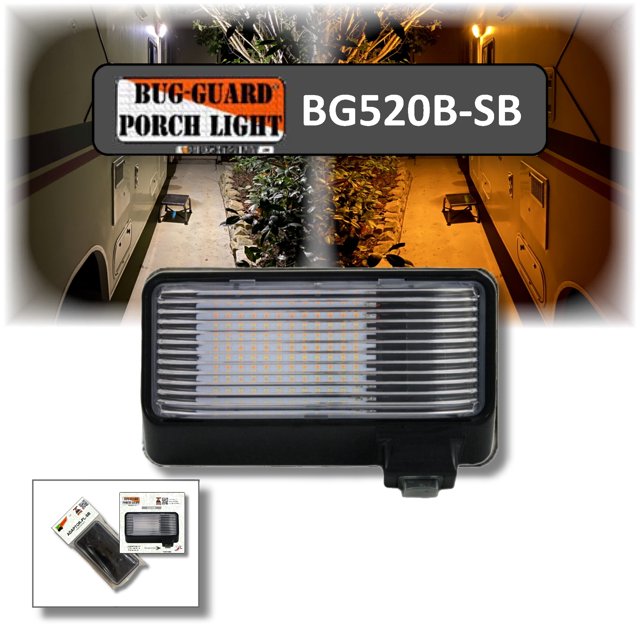BUG-GUARD™ BG520W-A Dual Amber/White LED Porch Light For RV Camper - 12V, 220LM/520LM W/ Mounting Adapter
