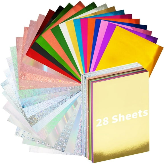 BGC 28 Pack Metallic Cardstock Paper Sheets, 8" x 12" Color Foil Mirror Shimmering Paper Holographic Cardstock 250gsm/92lb For Arts and Crafts, Decorative, Invitations, Scrapbook Supplies(28 styles)