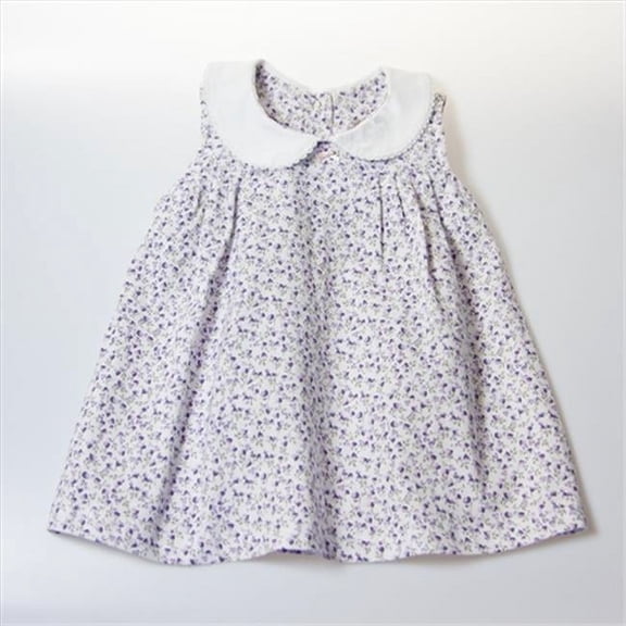 BGCDRESS1824 Peter Pan Collar Girl Dress - White With Flower Prints, 18-24 Months