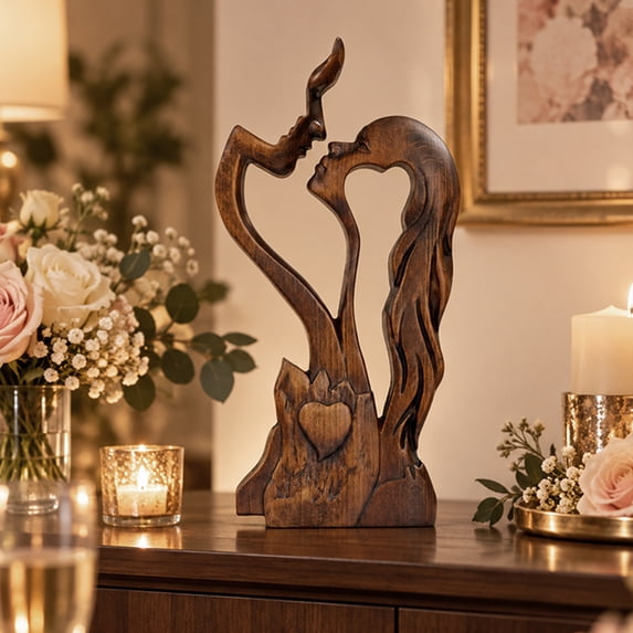BGCOPPER Wooden Kissing Couple Sculpture,Abstract Romantic Couple Statue Home Decor,Love Anniversary Decoration