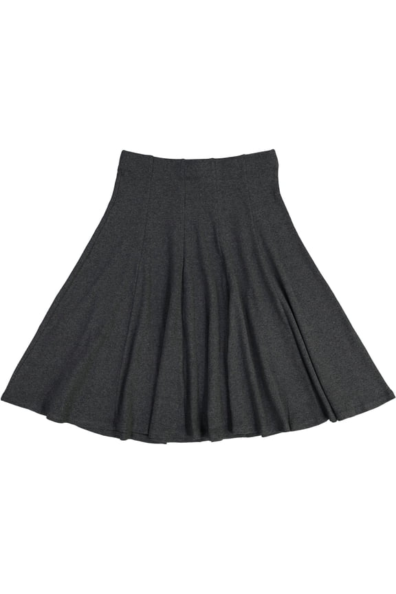Cotton Ribbed Panel Skirt for Women - Knee Length Pleated Elastic Waist A-Line Skirt dk Heather Small