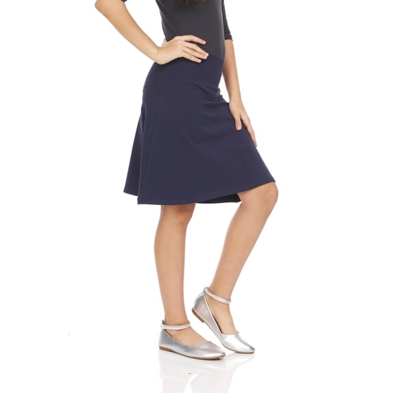 BGDK Soft Cotton Girls Skater Skirt, Knee Length School Uniform Skirt, Comfortable All-Purpose Cotton Skirt for Girls, Navy X Large