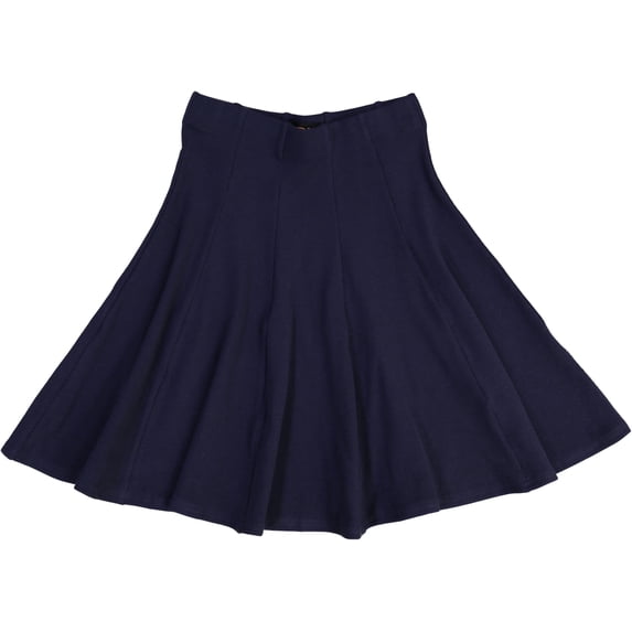 BGDK Girls' School Uniform Pleated Pull-on Knee Length Ribbed Cotton Panel Skirt, Knit Waistband Navy 5