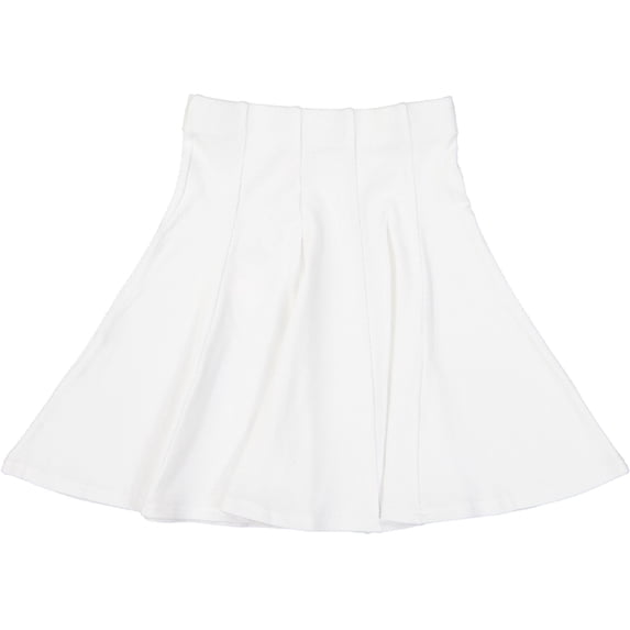 BGDK Girls' School Uniform Pleated Pull-on Knee Length Ribbed Cotton Panel Skirt, Knit Waistband White 16