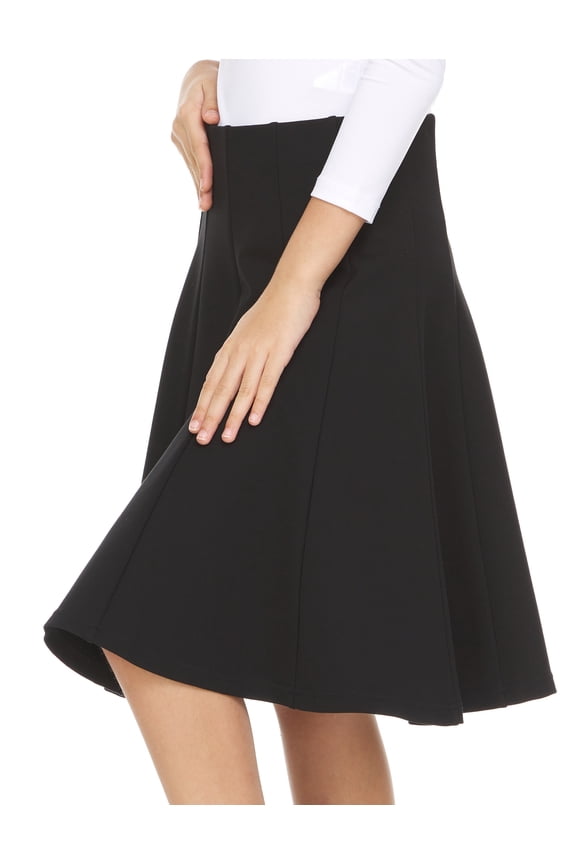 Girls’ Premium Stretch A-Line Panel Skirt – Knee-Length A-Line Fit in Smooth, Supportive Lycra Fabric Black 6