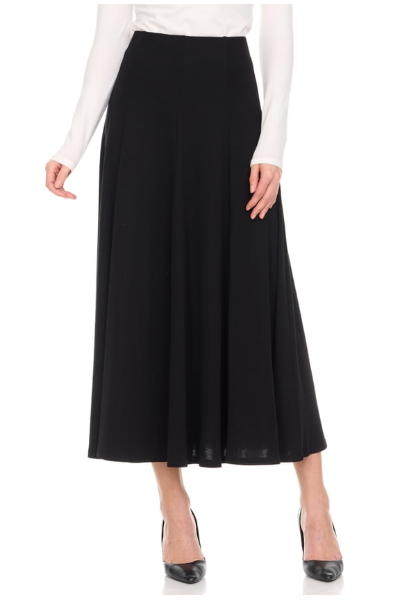 Women's High Waisted Soft Modal Cotton A-Line Panel Maxi Skirt - Elastic Waist Pleated, 36 Inch Length Black XX Large