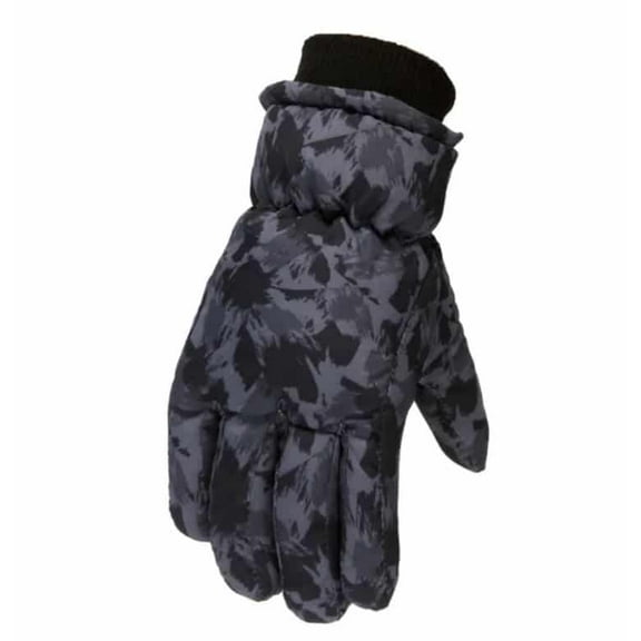 BGG710 - 1 pair - Black Gray Camo Snow Winter Gloves - Ages 7-10(S) - Waterproof - Non-Slip