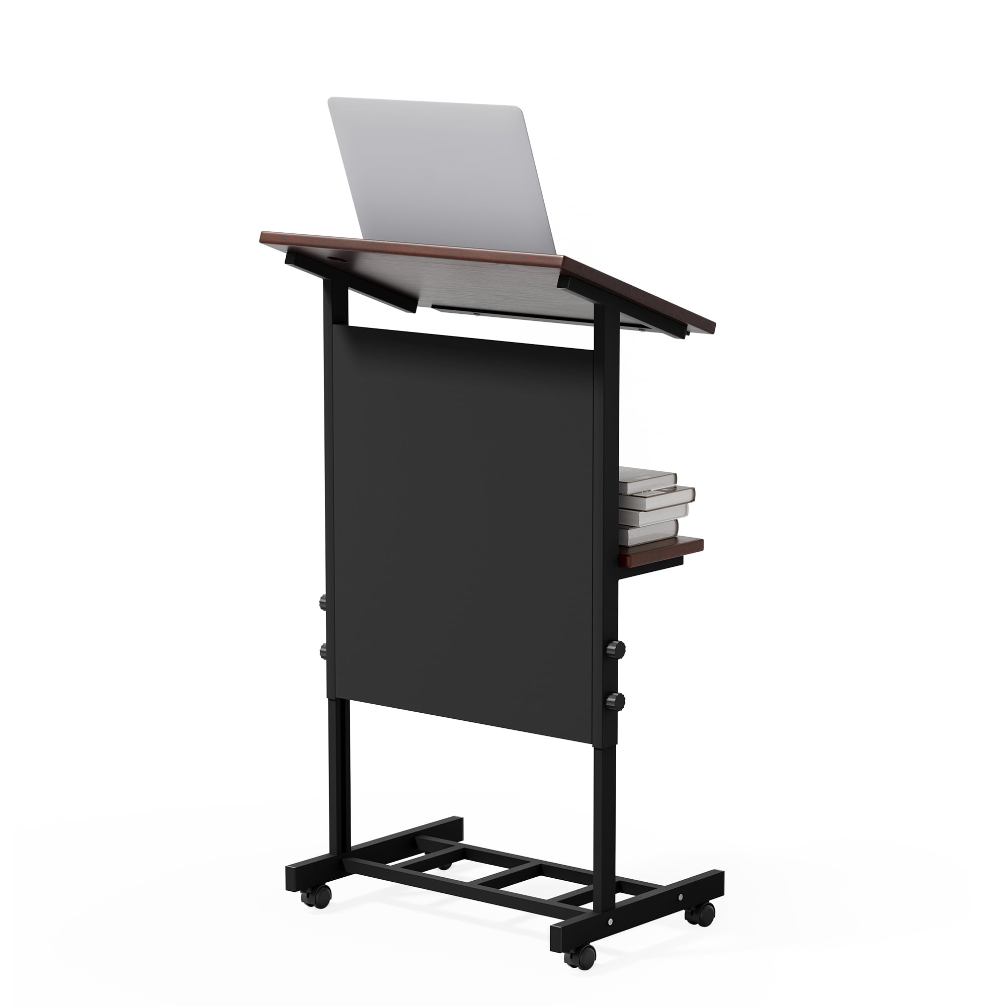 Portable Podium Stand with Wheels, Height Adjustable Lecture Podium With Shelf Cup Holder & Wire Hole, Mobile Pulpit For Churches, Meetings, Speeches, Classrooms， Black