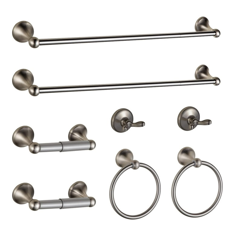 BGL 8 Pieces Nickel Bathroom Accessory Set with Adjustable Towel Bar Classic Design Brushed Finish Walmart