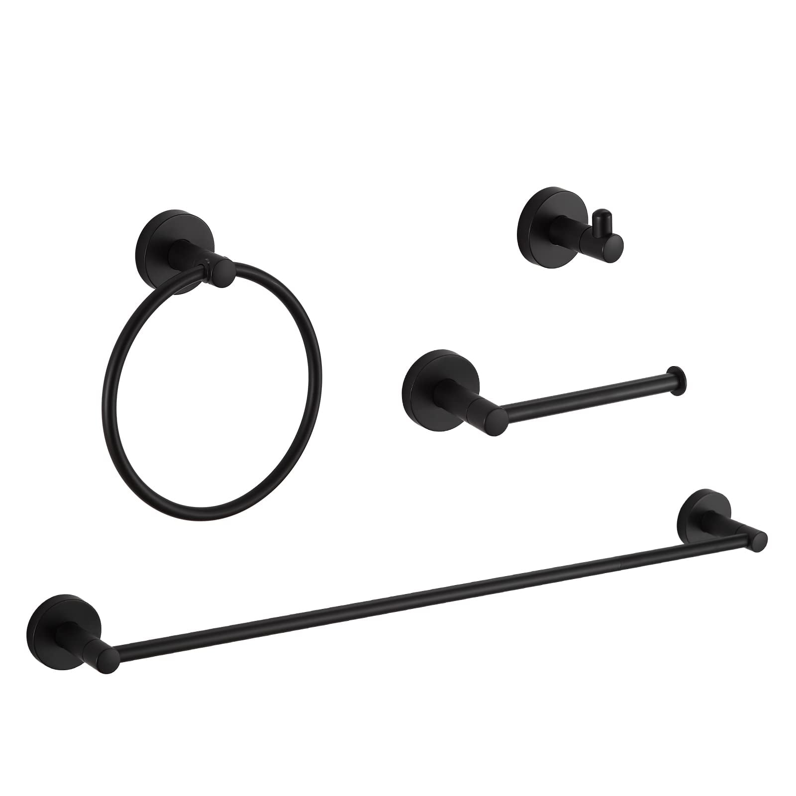 BGL 4Piece Matte Black Bathroom Hardware Set with Adjustable Towel Bar