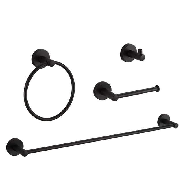 BGL 4Piece Matte Black Bathroom Hardware Set with Adjustable Towel Bar