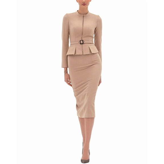 BGL womens  2pc Blazer & Skirt Set, 2, Beige