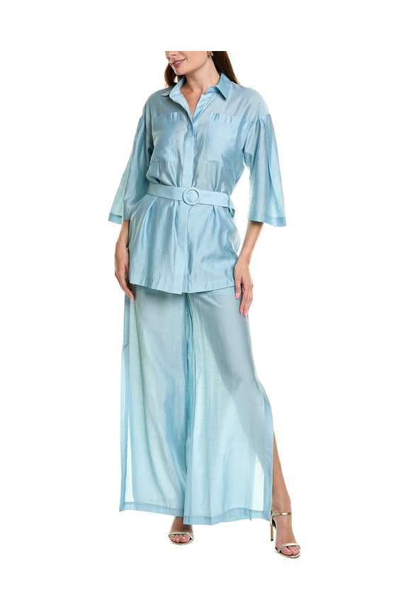 womens  2pc Blouse & Pant Set, 10, Blue