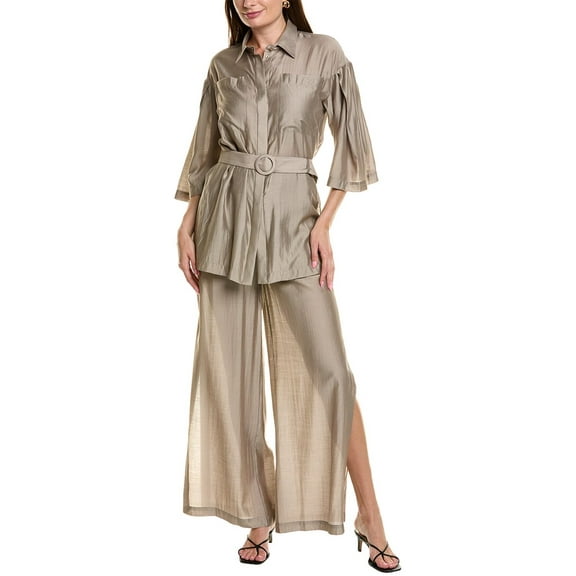 BGL womens  2pc Blouse & Pant Set, 2, Beige