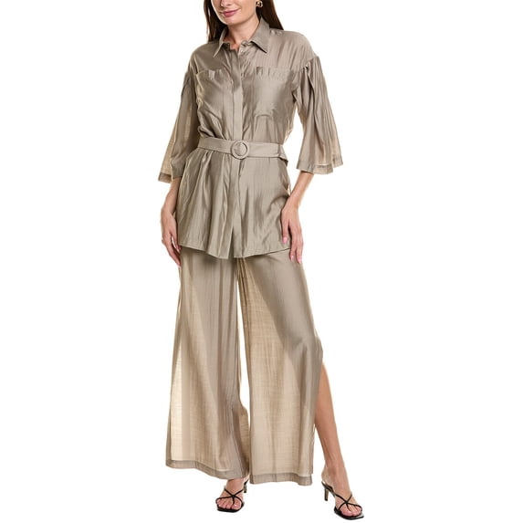 BGL womens 2pc Blouse & Pant Set, 8, Beige