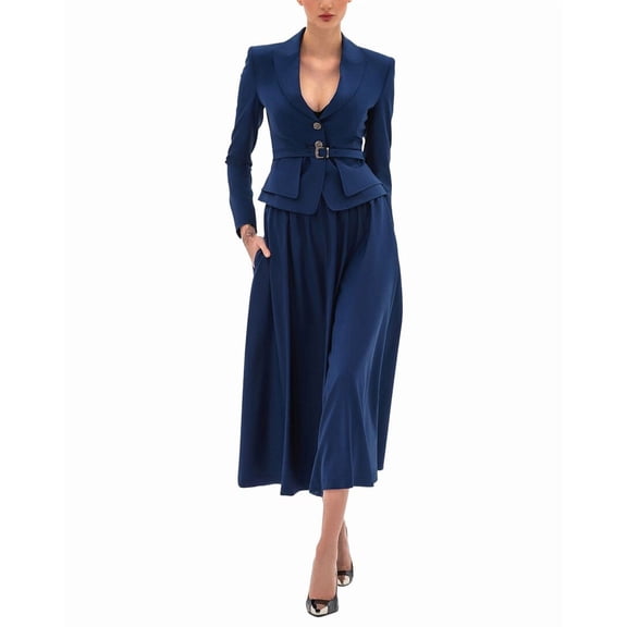 BGL womens  2pc Wool-Blend Blazer & Skirt Set, 4, Blue