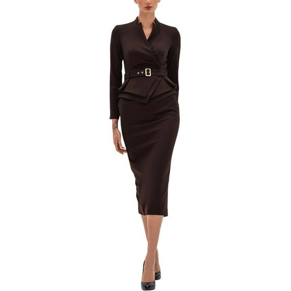 BGL womens 2pc Wool-Blend Jacket & Skirt Set, 14, Brown