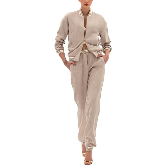 BGL womens  2pc Zip Hoodie & Pant Set, 2, Beige