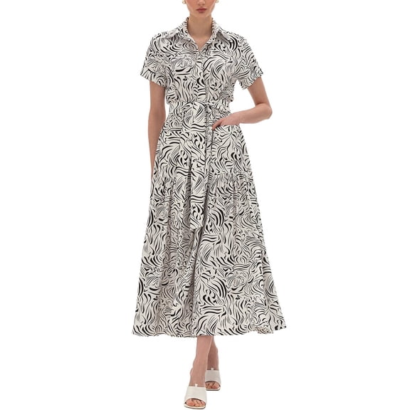 BGL womens Linen-Blend Midi Dress, 10, White