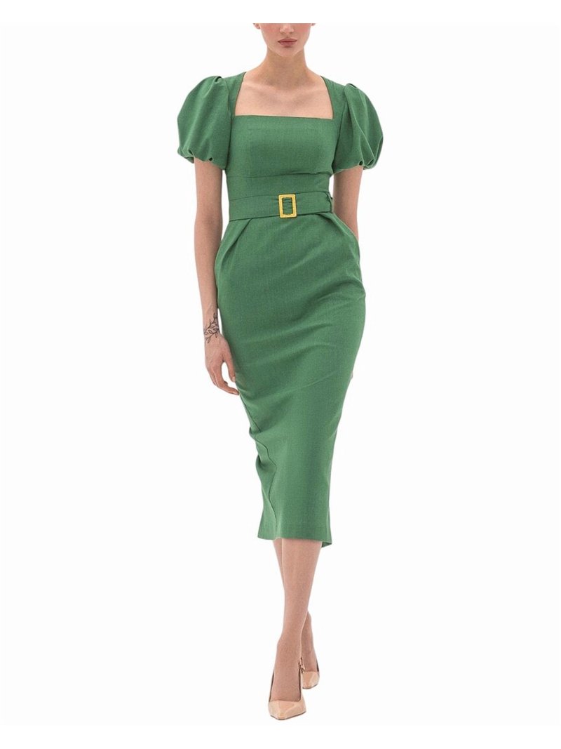 BGL womens Linen-Blend Midi Dress, 12, Green